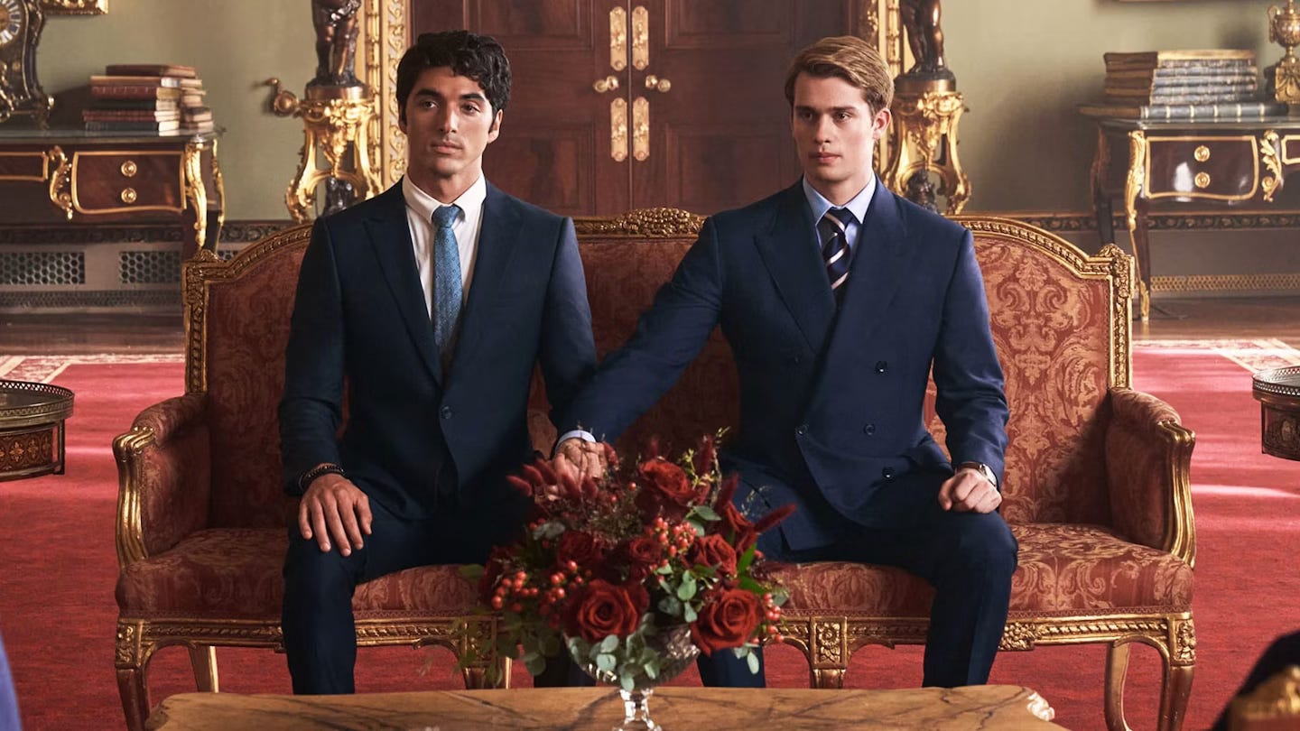 still of the main characters in red white and royal blue