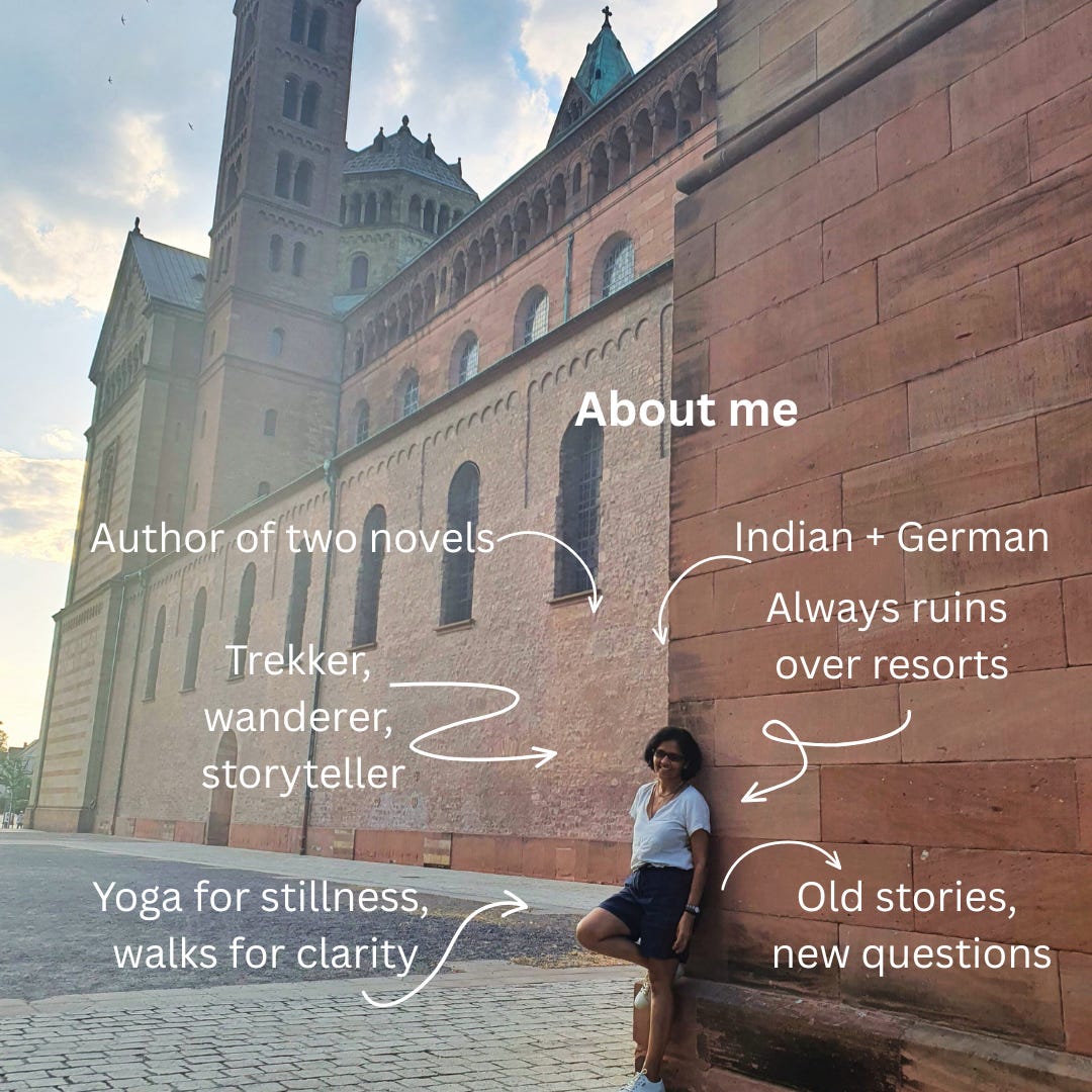 A photo of Anu Kay, Indian-German author of mythological thrillers, standing outdoors — reflecting a quiet, introspective moment.