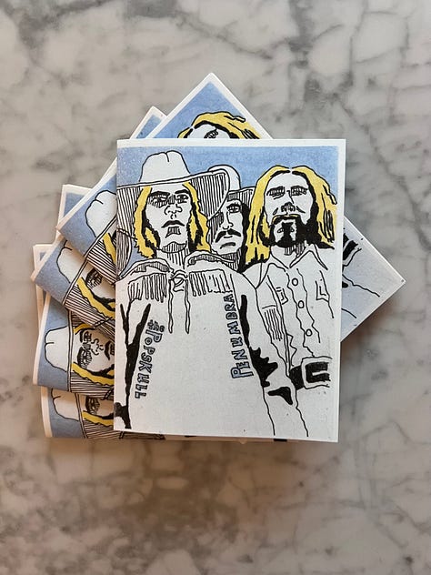 picures of a handmade zine about the allman brothers and the Golden Dream cocktail