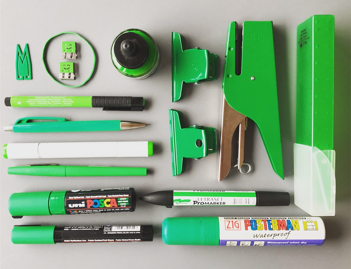 green bits of stationery