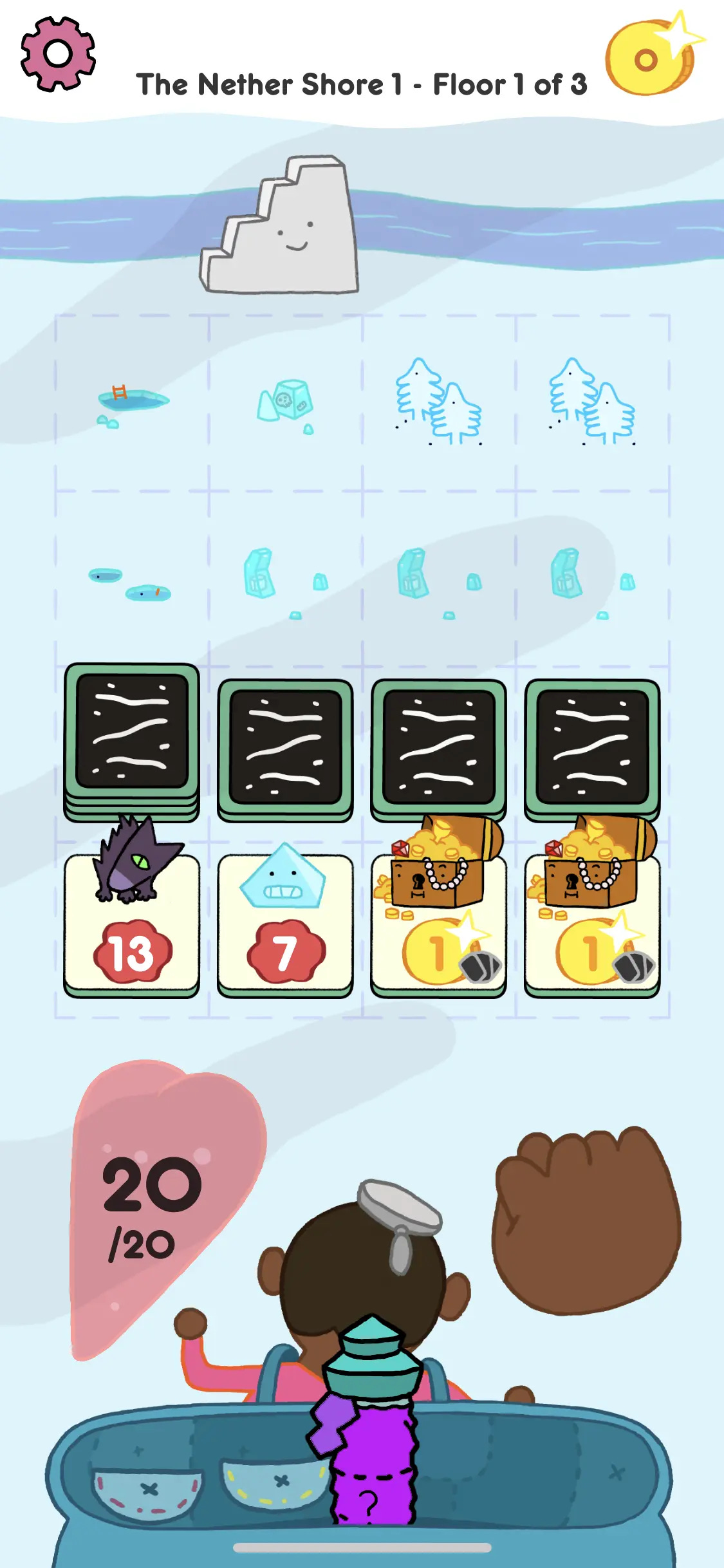 Example of the Start of a Level Character at the start of the level with the first row revealed but subsequent rows hidden
