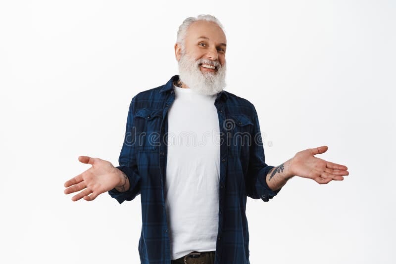 I Dont Know. Handsome Old Man Laughing and Shrugging Shoulders Clueless,  Cant Tell Anything, Have No Idea, Standing Stock Photo - Image of retired,  male: 216793444