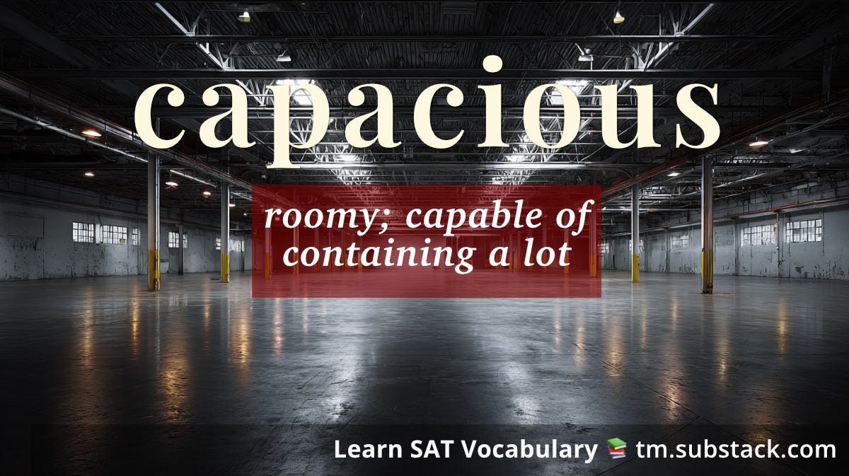Illustration of a large, empty warehouse; used to illustrate the SAT word 'capacious'.