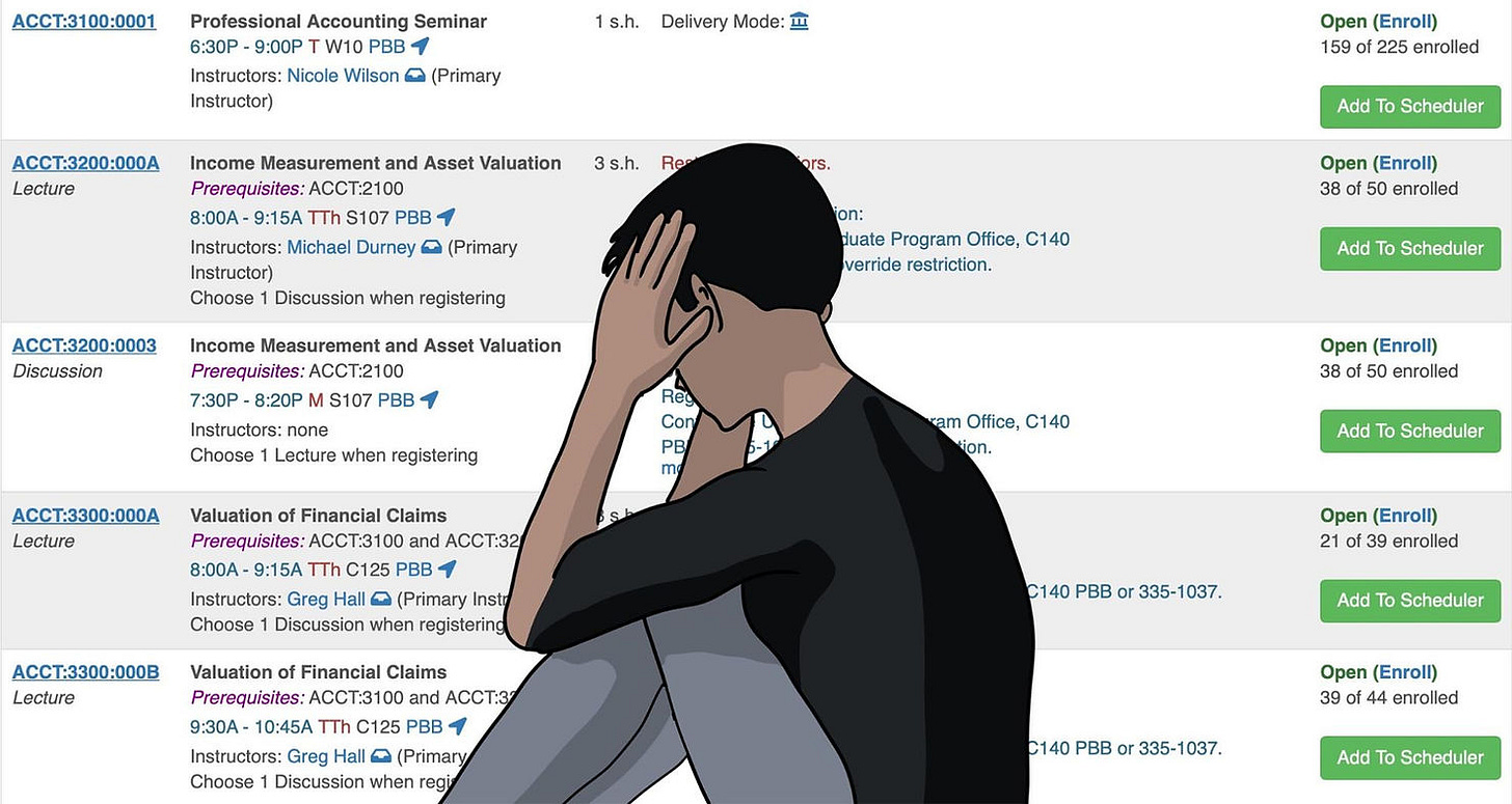 freshman stressed over schedule builder