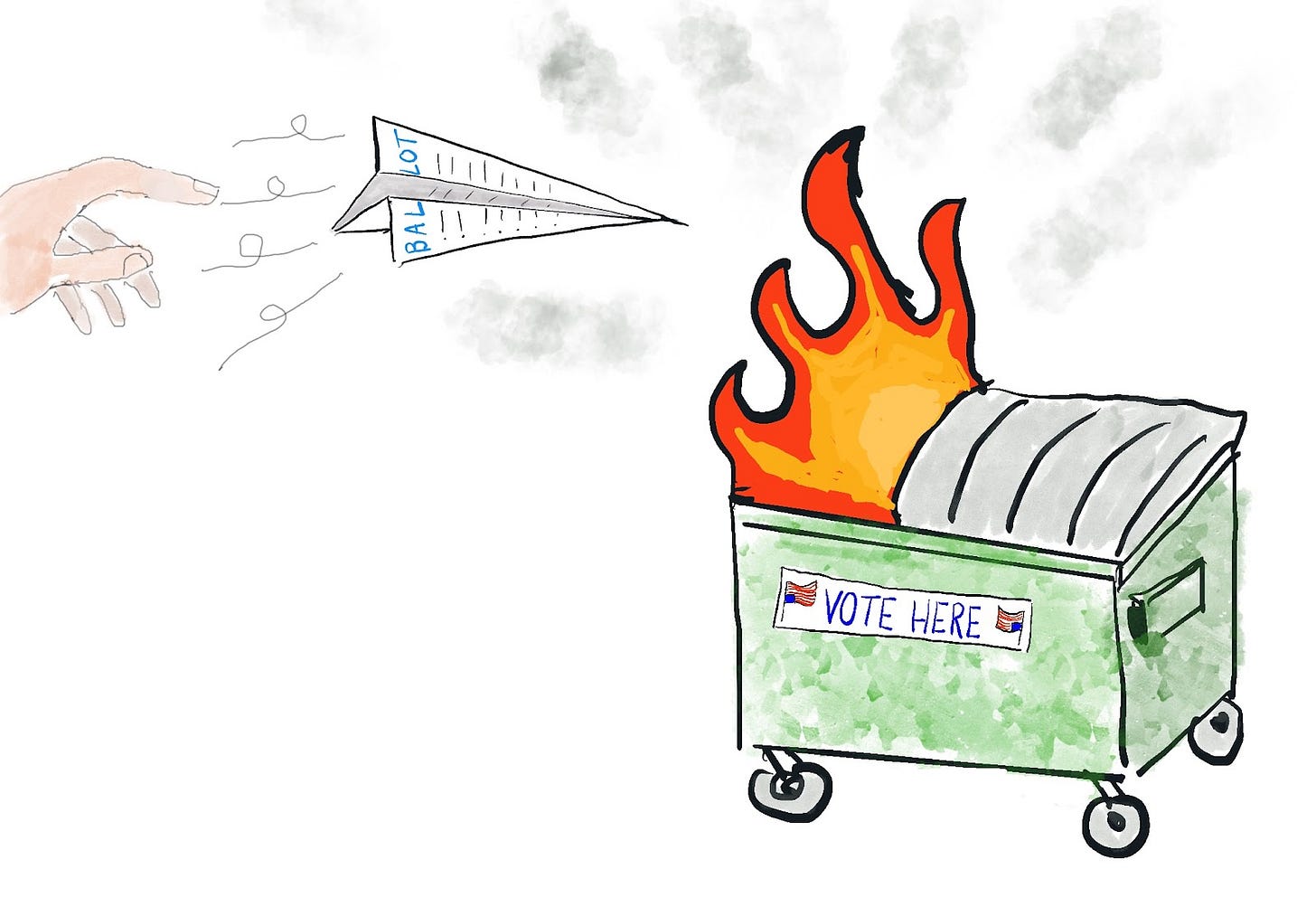 Ballot being thrown into a dumpster fire