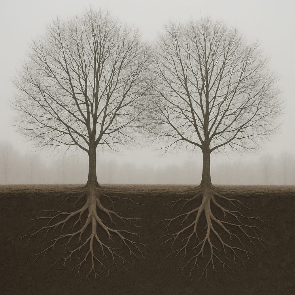 Two trees with roots in the ground

AI-generated content may be incorrect.
