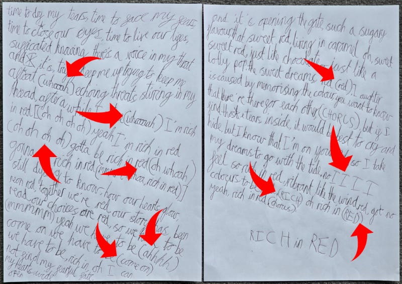 Hand-written lyrics