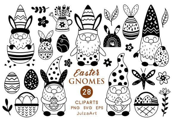 Black and White Easter Gnome Clipart