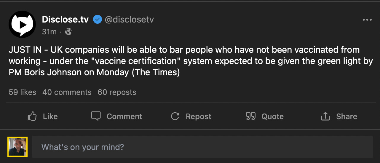 UK will require vaccine passport to work. US will follow.