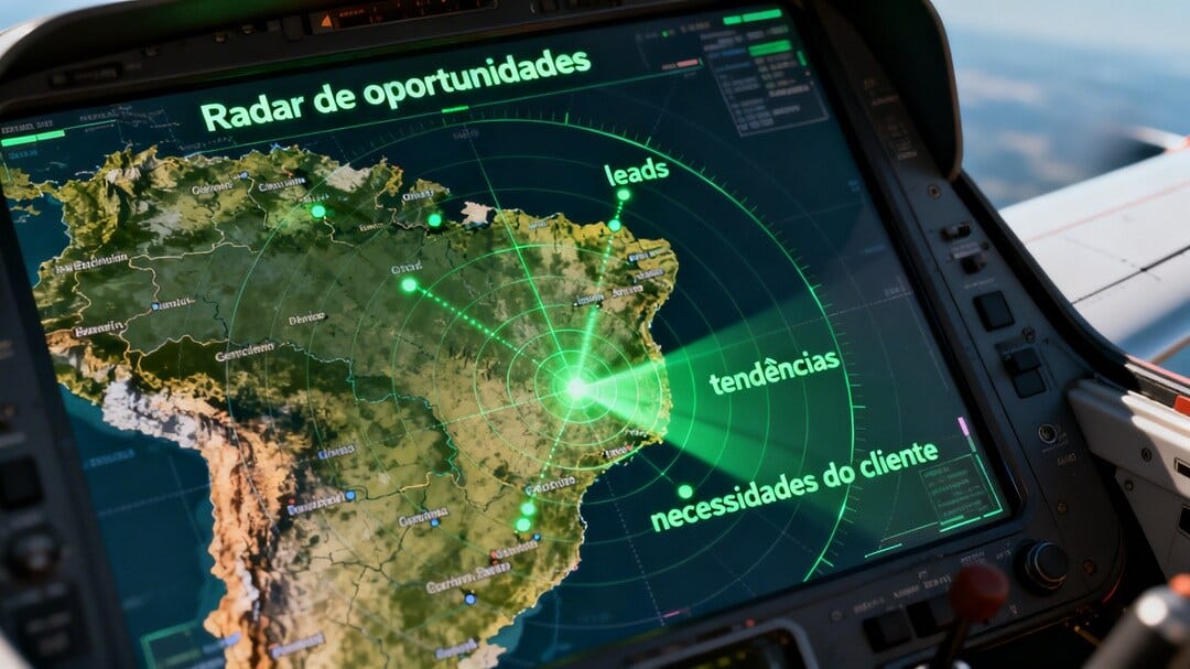 imagem que simboliza um radar de oportunidades em vendas (com um mapa do Brasil)