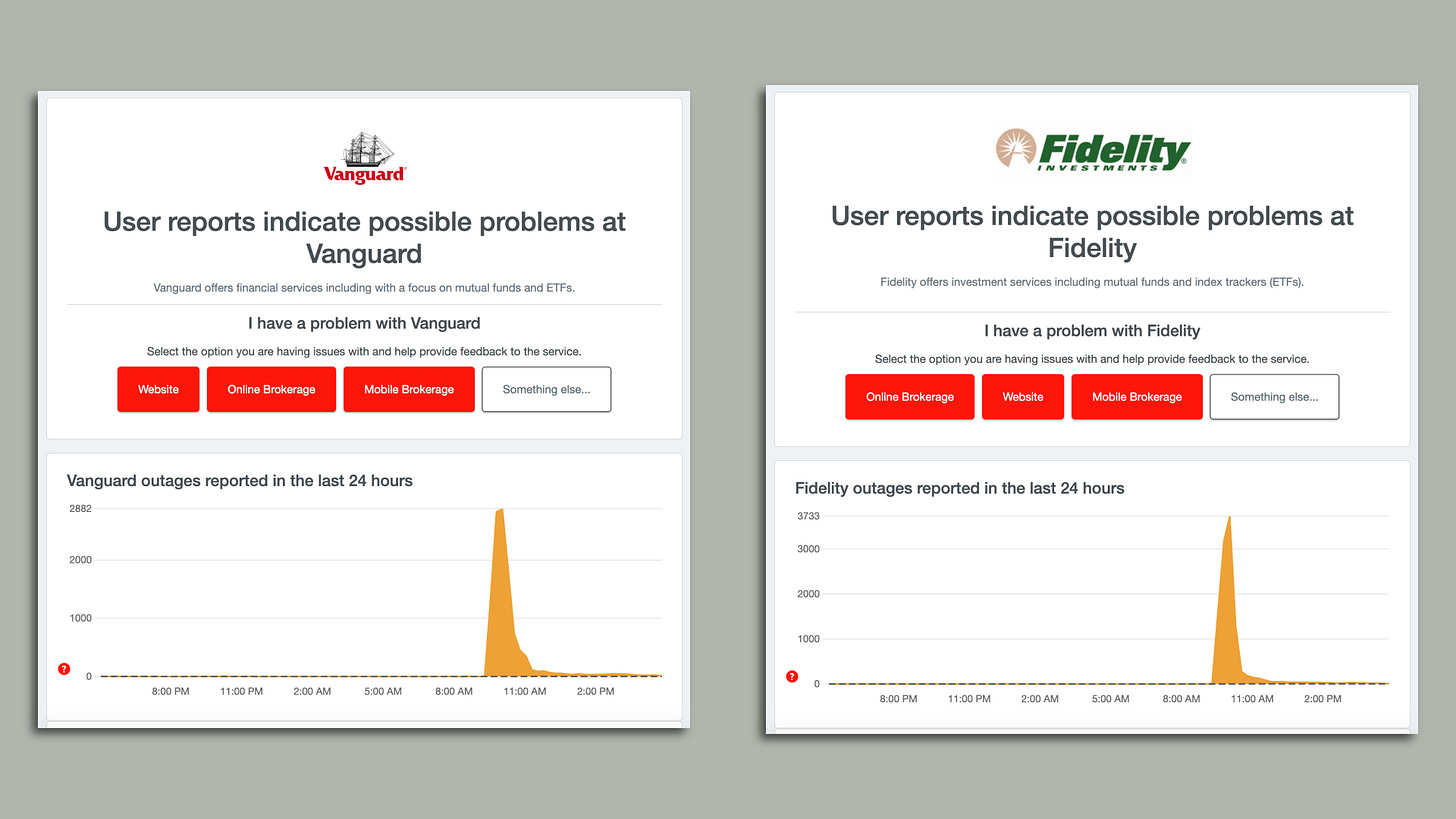 Screentshots of Vanguard and Fidelity's homepages 