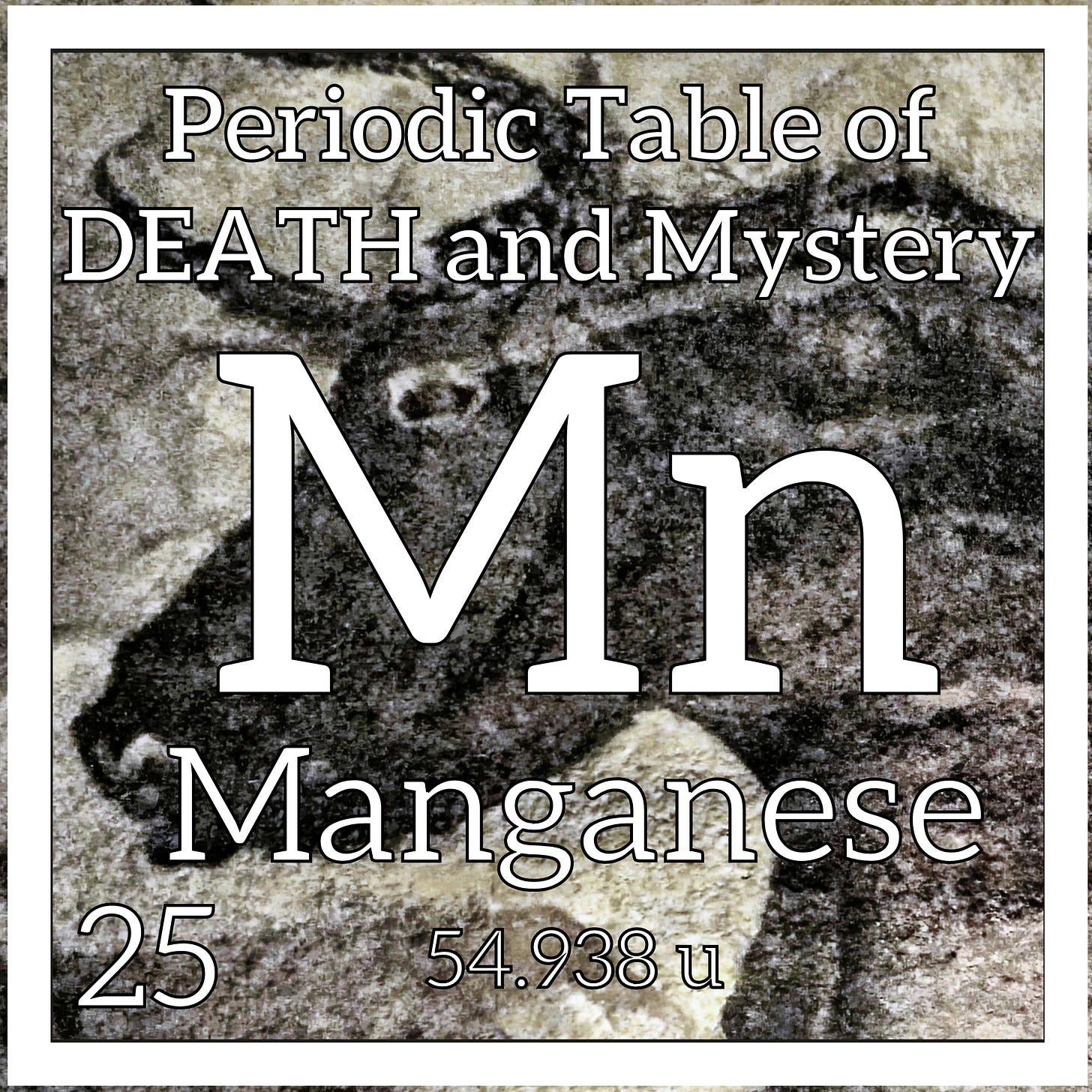 Periodic table square for Manganese with the great Bull of Lascaux cave as background Periodic table square for Manganese with the great Bull of Lascaux cave as background