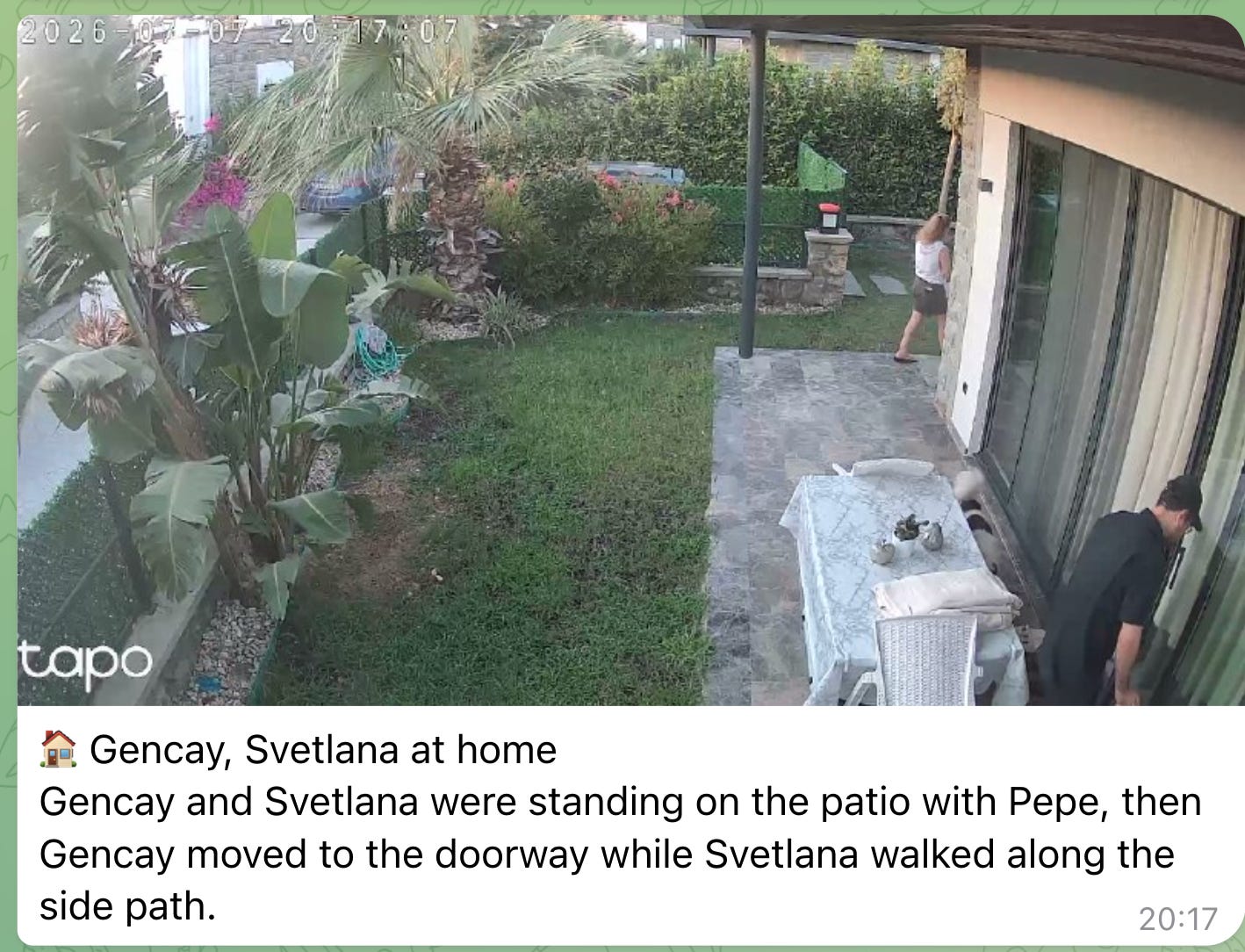 The AI security camera agent catching motion the moment two people step onto the patio The AI security camera agent catching motion the moment two people step onto the patio
