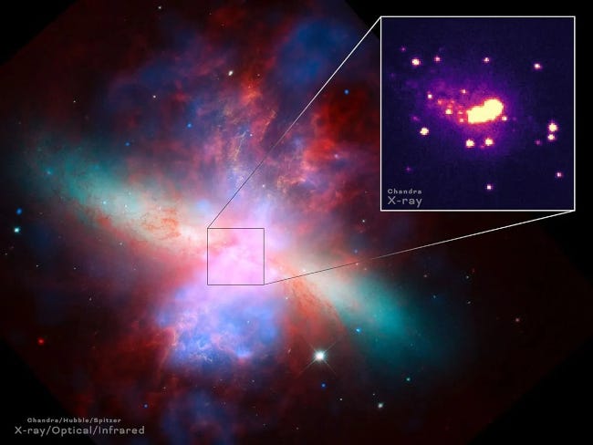 La galaxie du Ciage dont la composition est représentée par les couleurs des captures infrarouges