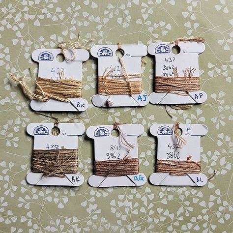 A large series of tweeded floss swatches, all used for things like hair, fur and denim.