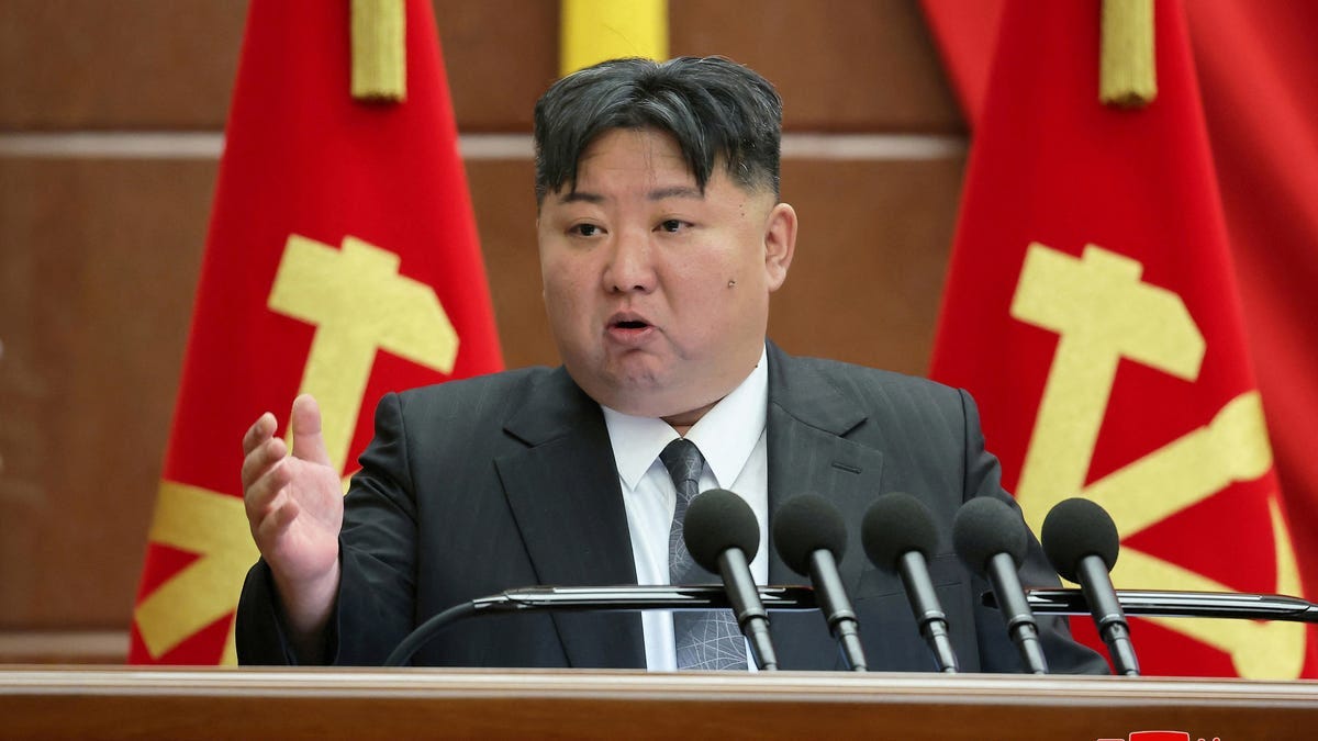 North Korean leader Kim Jong Un speaks during a meeting of the country's ruling party, in Pyongyang, North Korea, in this photo released on December 29, 2024 by North Korea's official Korean Central News Agency. KCNA via REUTERS ATTENTION EDITORS - THIS IMAGE WAS PROVIDED BY A THIRD PARTY. REUTERS IS UNABLE TO INDEPENDENTLY VERIFY THIS IMAGE. NO THIRD PARTY SALES. SOUTH KOREA OUT. NO COMMERCIAL OR
 EDITORIAL SALES IN SOUTH KOREA.