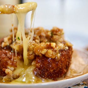 Festive Fried Brie with Sticky Rosemary Walnuts & Champagne 