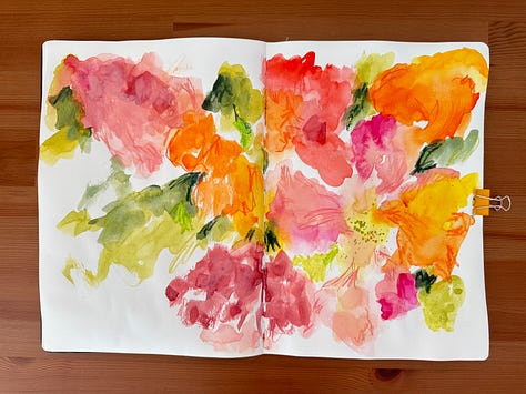 Abstract watercolour flowers in a sketchbook