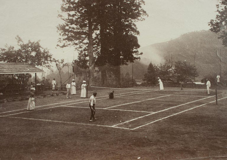 Antique Tennis Photographs, Colonial in Rosewood Frame For Sale at 1stDibs