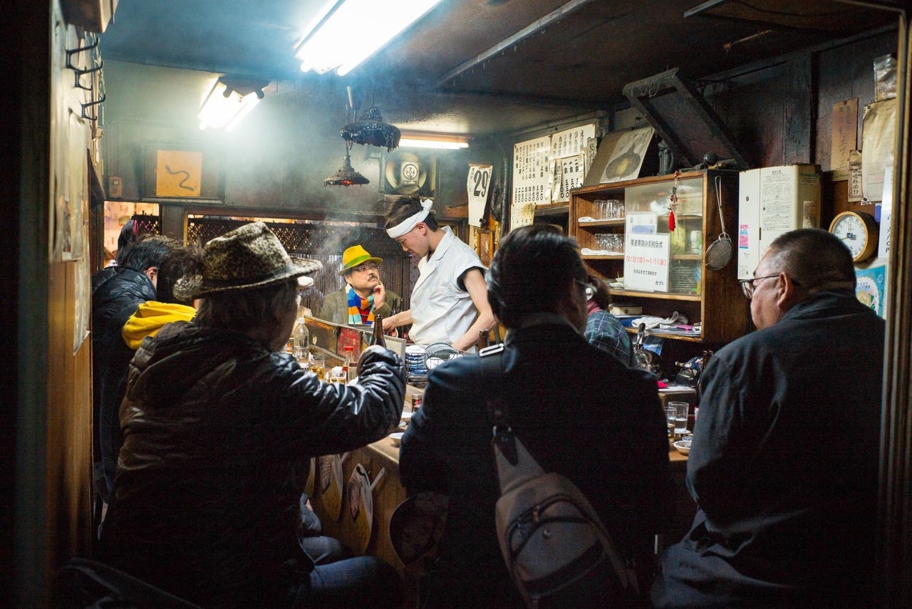 An old bar that sells only eel to eat in Shinjuku, Tokyo - by Lee Chapman