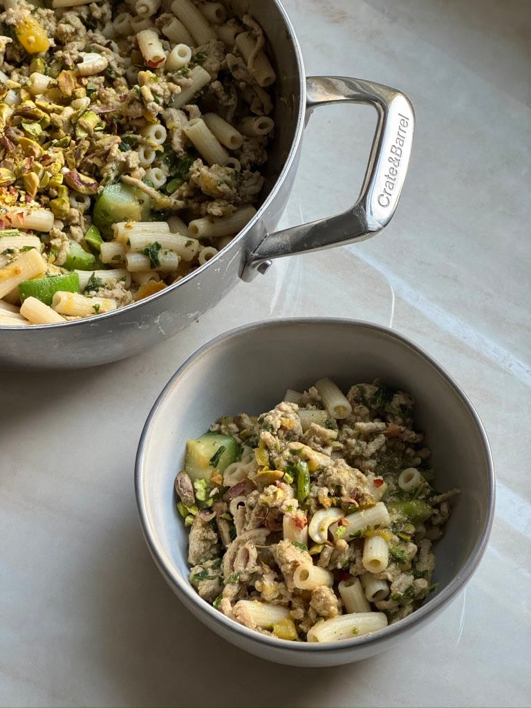 Gluten-free sun gold tomato pistachio pasta 