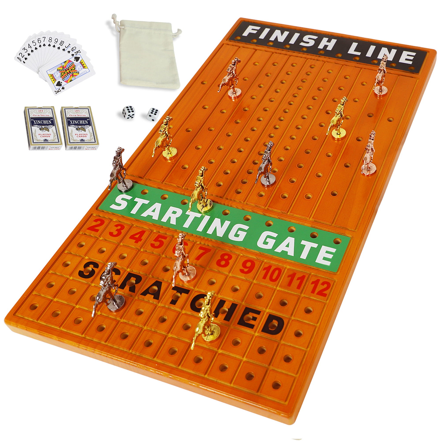 HOROW Horse Race Board Game, 11 Metal Horses, 4 Dice, 2 Poker Sets,  21x11.8x0.8 Inches
