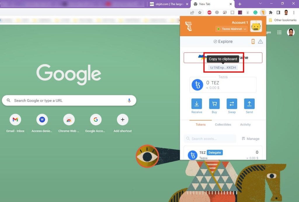 Copying wallet address from temple wallet Copying wallet address from temple wallet