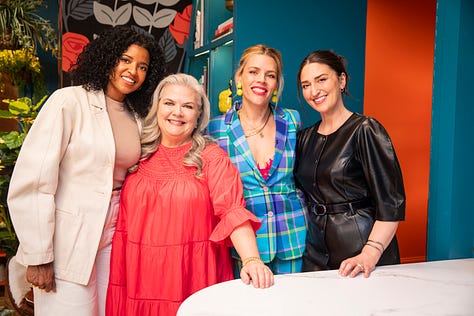 Busy Philipps, Renee Elise Goldsberry, Sara Bareilles & Paula Pell on the set of Busy This Week on QVC+