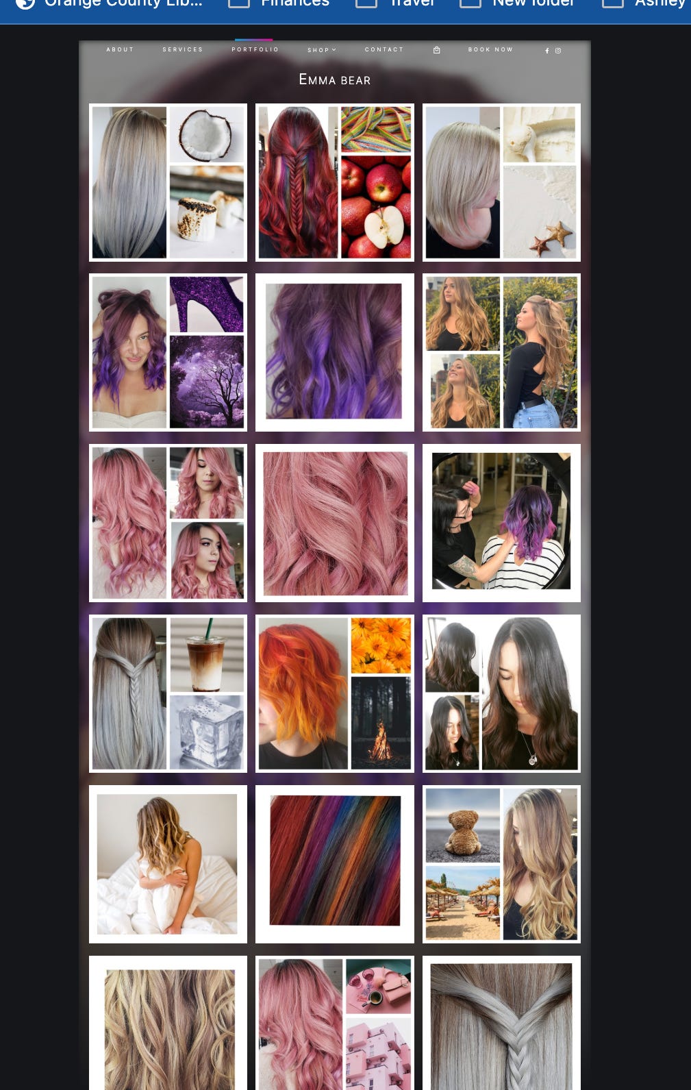Emma Bear hair color portfolio showing vivid purple, pink, red, and fashion color transformations at Sola Salons Altamonte Springs Florida