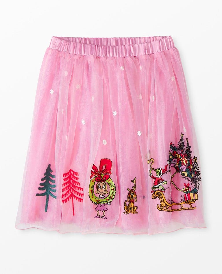 Dr. Seuss Grinch Tulle Embroidered Skirt in Cindy Lou Who Pink - main