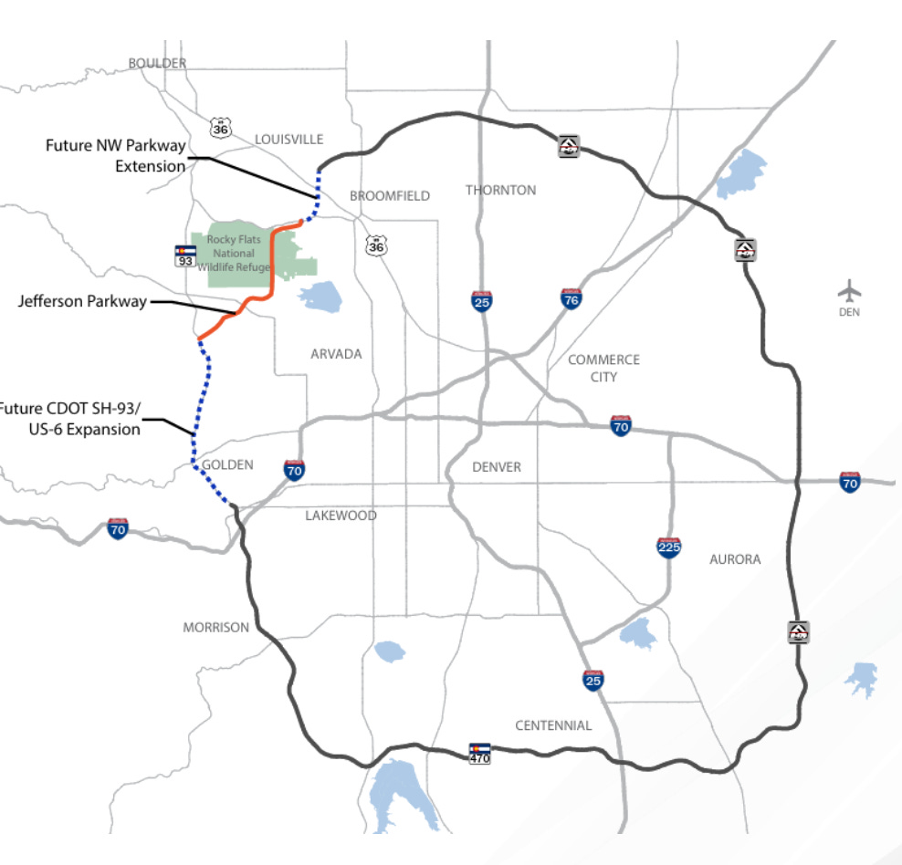 map of byways with missing segments, part of missing segment is Jefferson Parkway and US-6/ CDOT SH-93 expansion and NW parkway extension map of byways with missing segments, part of missing segment is Jefferson Parkway and US-6/ CDOT SH-93 expansion and NW parkway extension