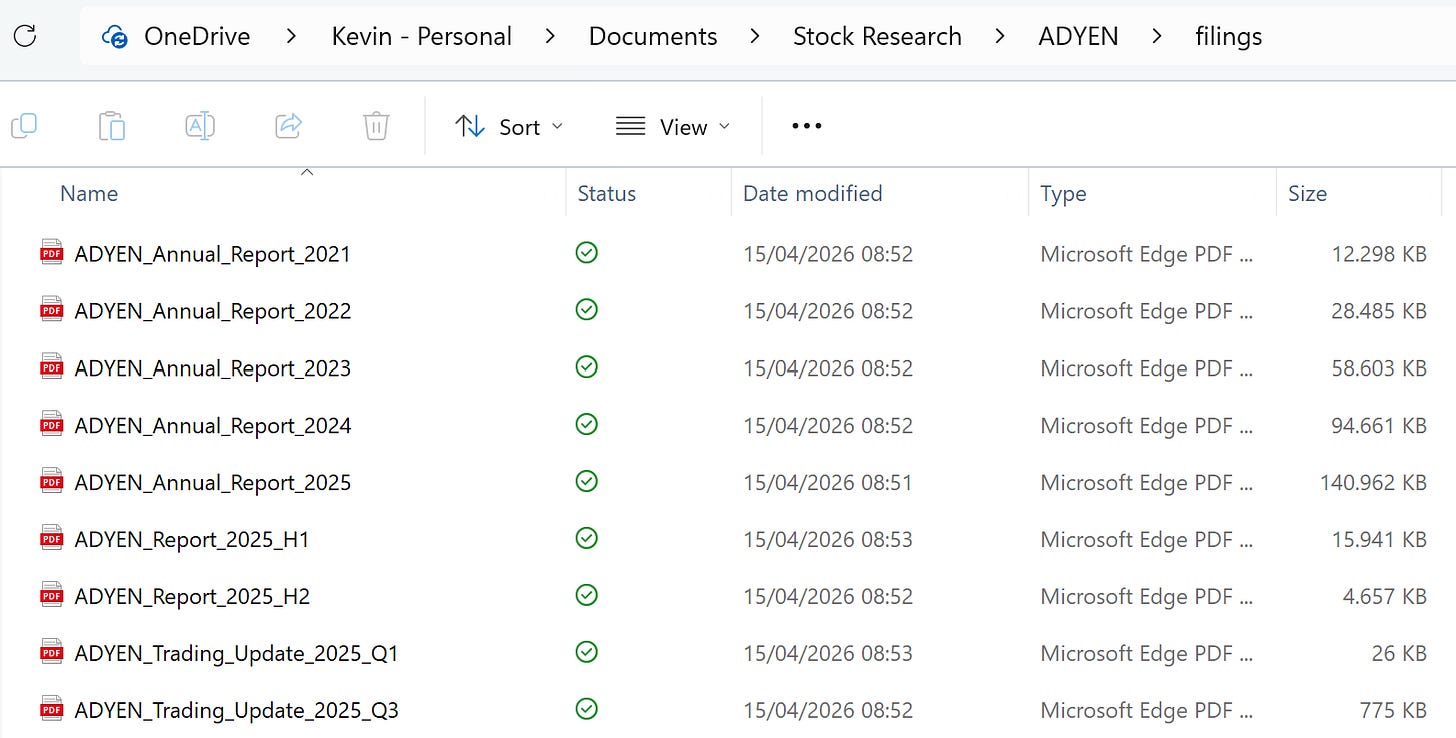 Adyen annual reports downloaded into the filings subfolder