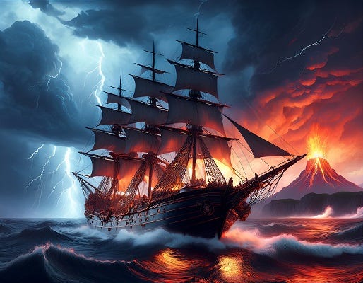 AI-generated image of a ship on a stormy sea AI-generated image of a ship on a stormy sea
