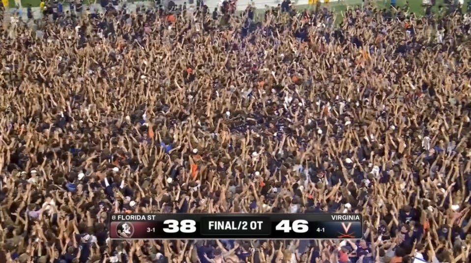 Virginia face massive fine for 'dangerous and unacceptable' scenes after  shock OT win against Florida State | talkSPORT