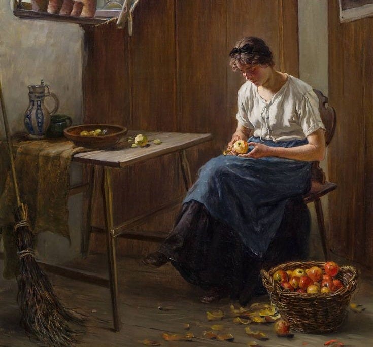 This may contain: a painting of a woman sitting in a room