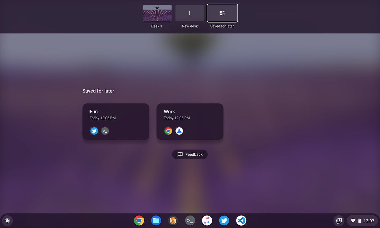 Chrome OS 103 virtual desks saved for later
