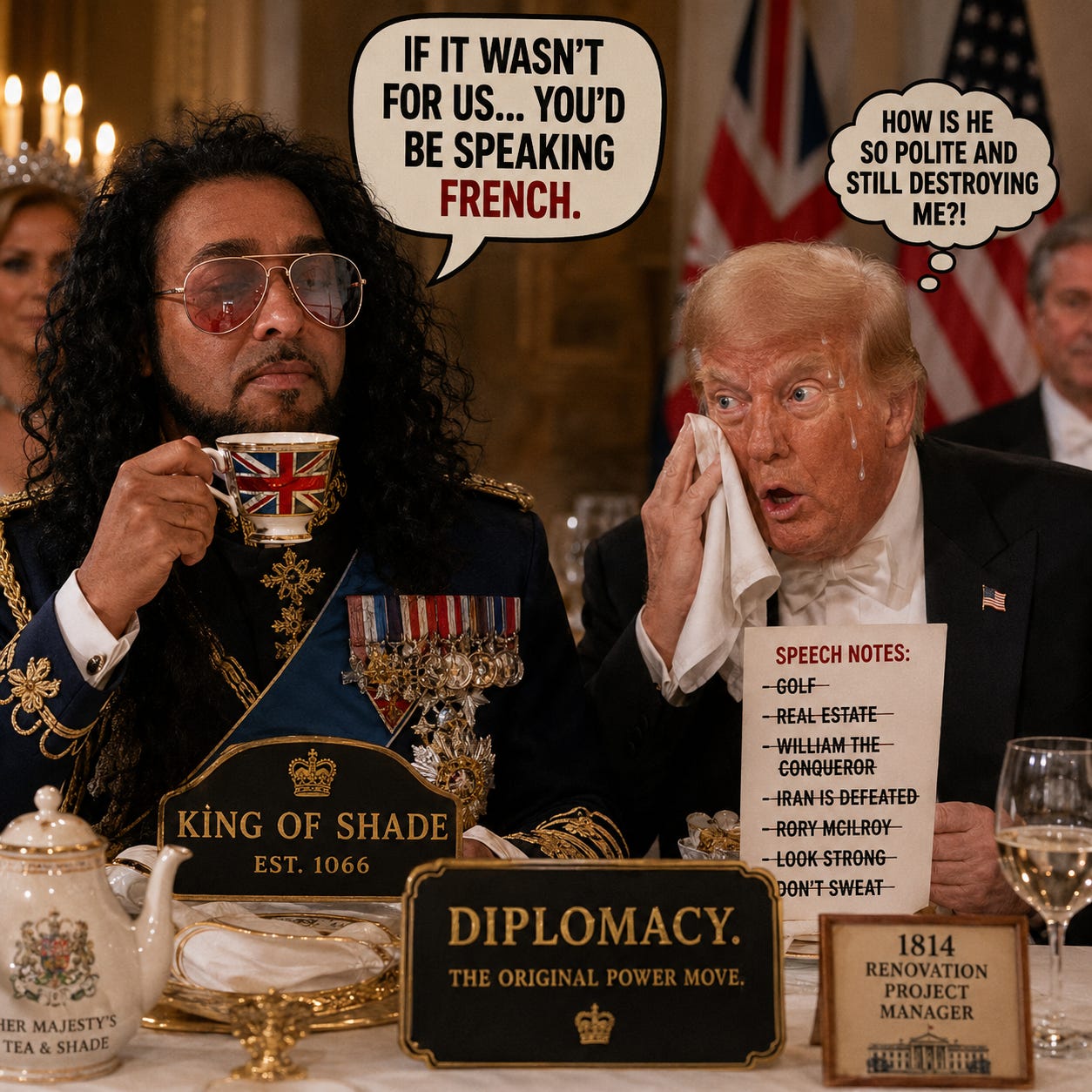Cover artwork of “The King, The Ballroom, and the American Who Mistook Diplomacy for a Golf Dinner”
