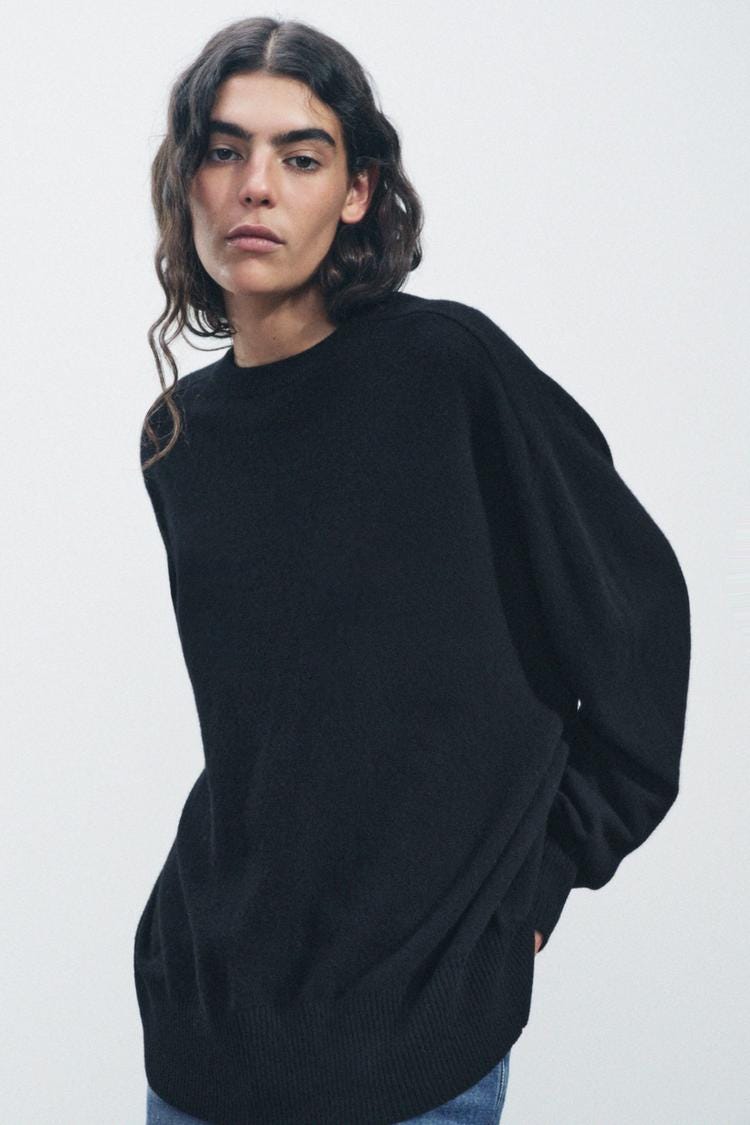 Zara BASIC 100% WOOL SWEATER - Black - Image 1