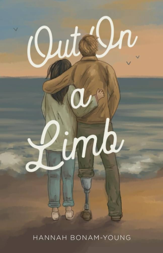 cover of out on a limb with Win and Bo hugging and looking at the ocean with their backs to us. you can see her little hand and Bo's prosthetic leg. cover of out on a limb with Win and Bo hugging and looking at the ocean with their backs to us. you can see her little hand and Bo's prosthetic leg.
