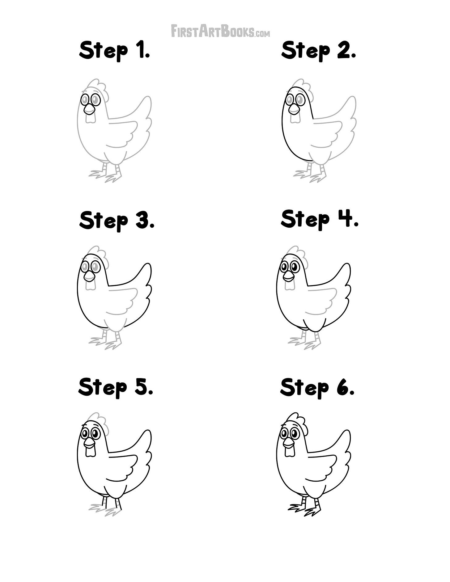Learn How To Draw A Chicken In 6 Easy-To-Follow Steps | Cute Cartoon ...