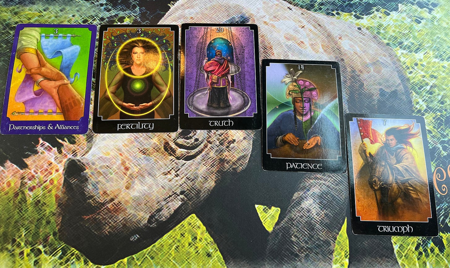 A five card draw from The Psychic Tarot Card deck