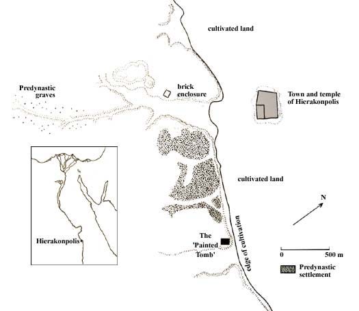 Map of the Painted Tomb at Hierakonpolis and Predynastic graves Map of the Painted Tomb at Hierakonpolis and Predynastic graves