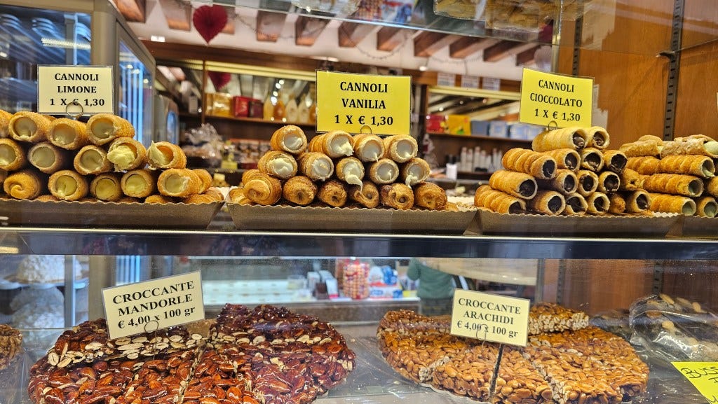 different flavors of cannoli in Venice, Italy different flavors of cannoli in Venice, Italy