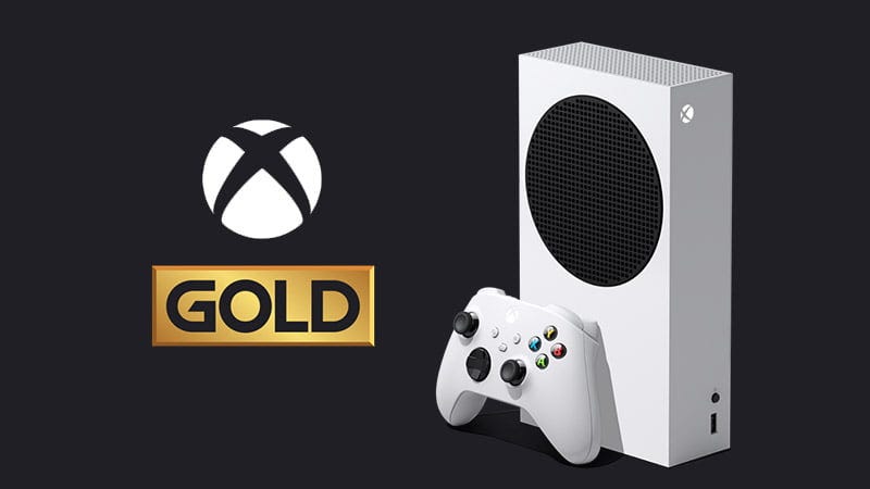 Xbox Series S ao lado do simbolo da Live Gold