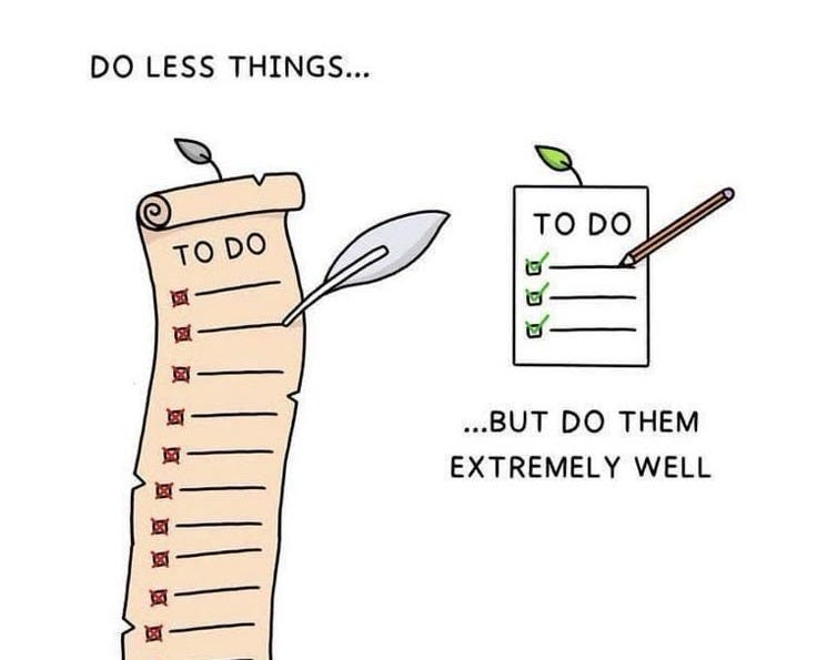 This may contain: a cartoon drawing of a to do list next to a clipboard that says do less things but do them extremely well