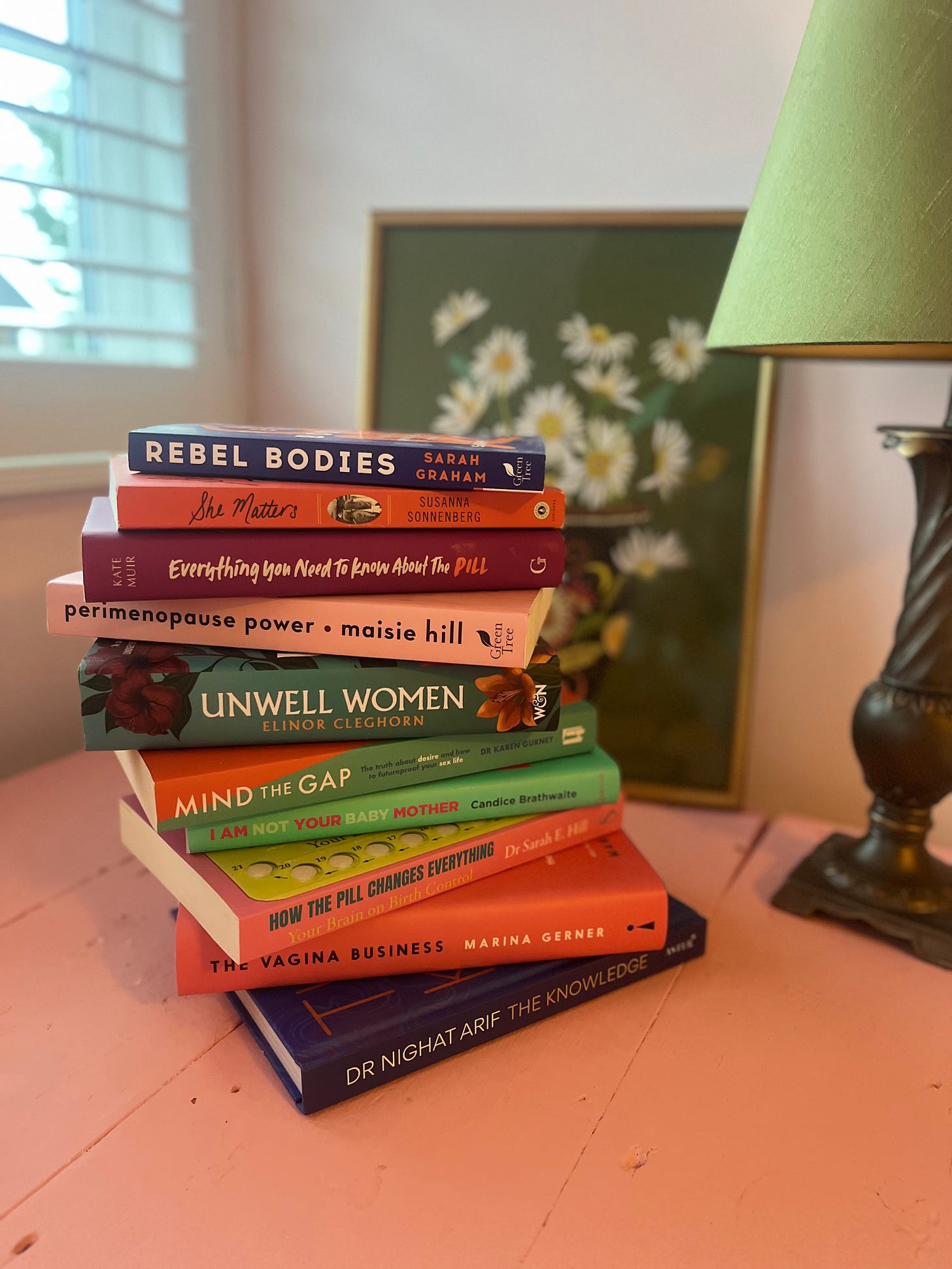 Stack of women's health books