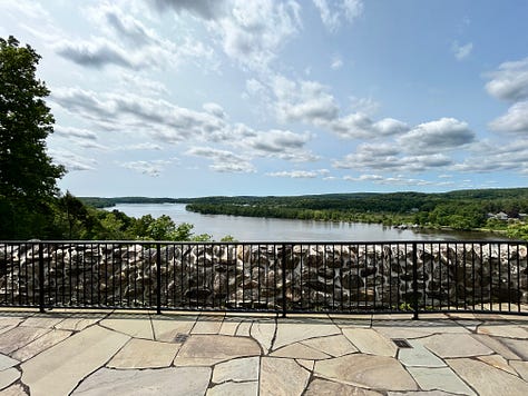 River, Pavillon, trees, building