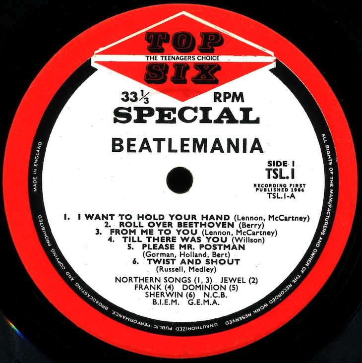 Beatlemania LP label.