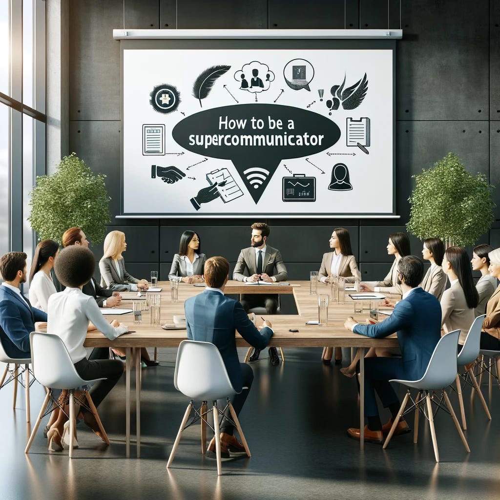 Illustration of a modern professional workshop setting where adults are engaged in a communication skills seminar. 