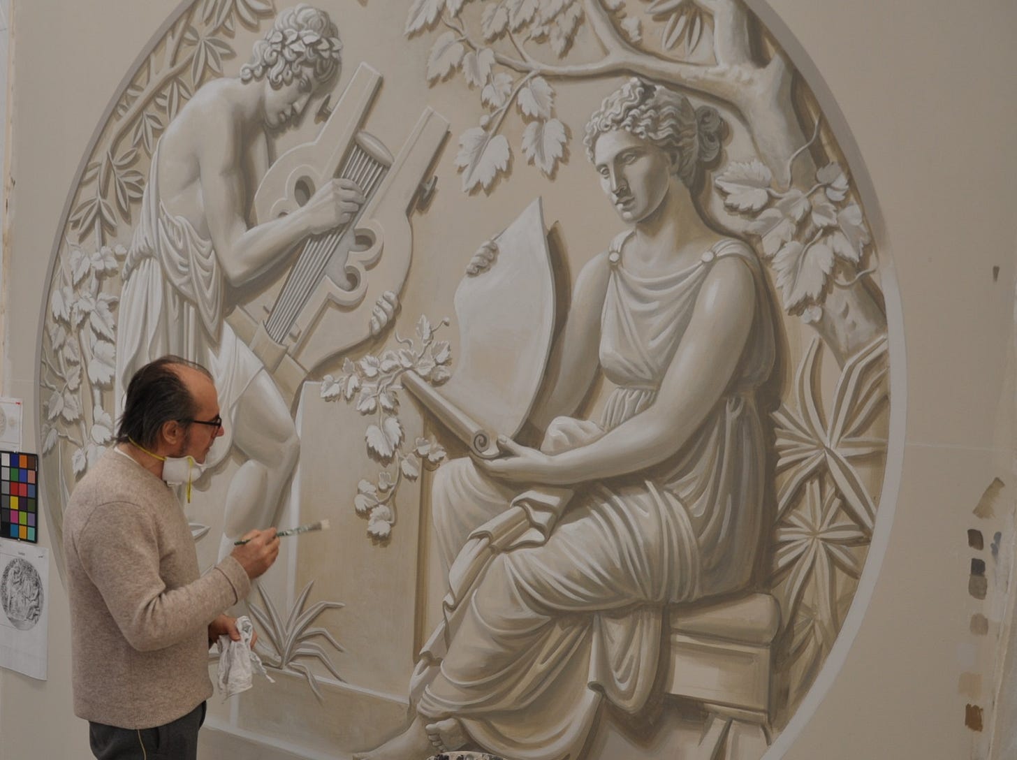 Tower Theatre's mural prior to completion.